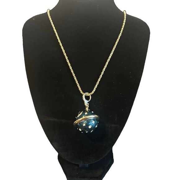 VTG Swarovski Celestial Orb Pendant Necklace Chain Blue/Green Textured Signed - Picture 1 of 11